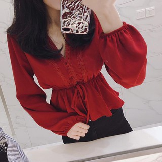 ÁO SƠ MI VIỀN REN THẮT EO NEW