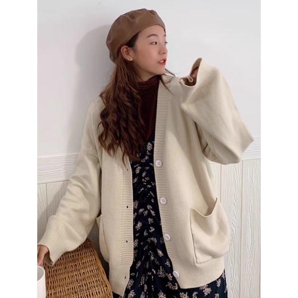 ÁO CARDIGAN MÀU BE PHONG CÁCH HÀN QUỐC TRẺ TRUNG FREESIZE  010