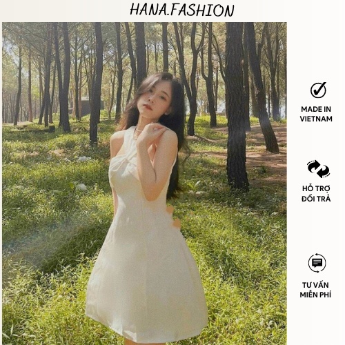Đầm trắng cổ yếm xoắn ngực đầm đi tiệc tùng đi chơi cuối tuần cùng người yêu