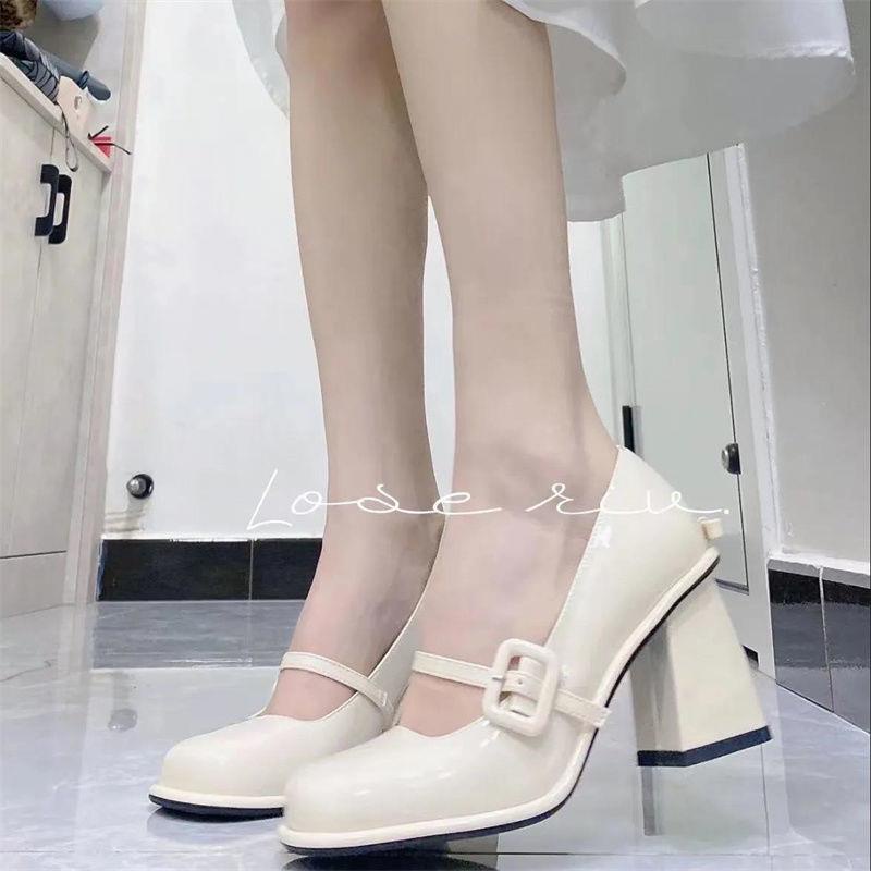 Giày Cao Gót Da Phong Cách Retro Pháp 2022 Thời Trang Cho Nữ