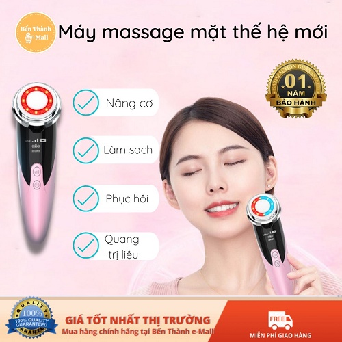 Máy massage mặt cầm tay máy điện di tinh chất ion trẻ hóa da giảm mụn tẩy trang làm ấm nâng cơ mặt hàng chính hãng
