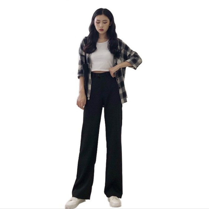 Quần Dài Xiaozhainv Lưng Cao Dáng Rộng Màu Đen Vintage | BigBuy360 - bigbuy360.vn