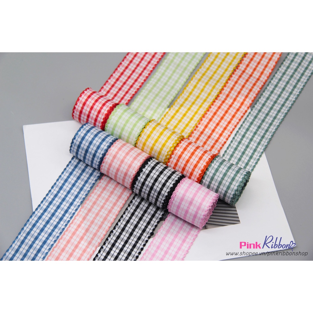 Ruy băng kẻ cao cấp viền chỉ bông