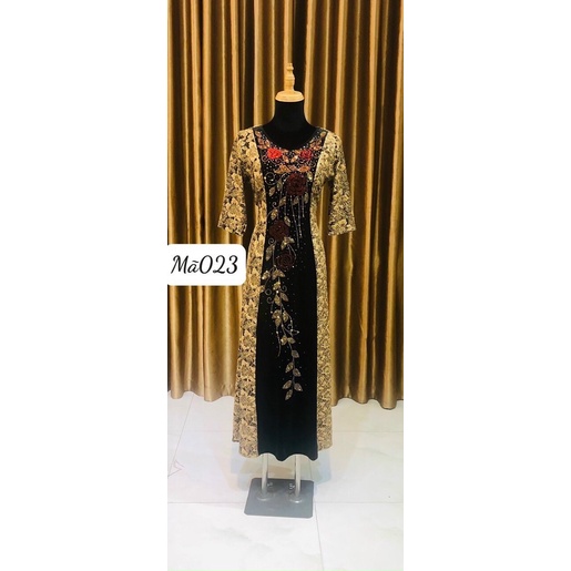 ĐẦM DẠ HỘI TRUNG NIÊN VẢI THUN KIM SA PHỐI NHUNG M023