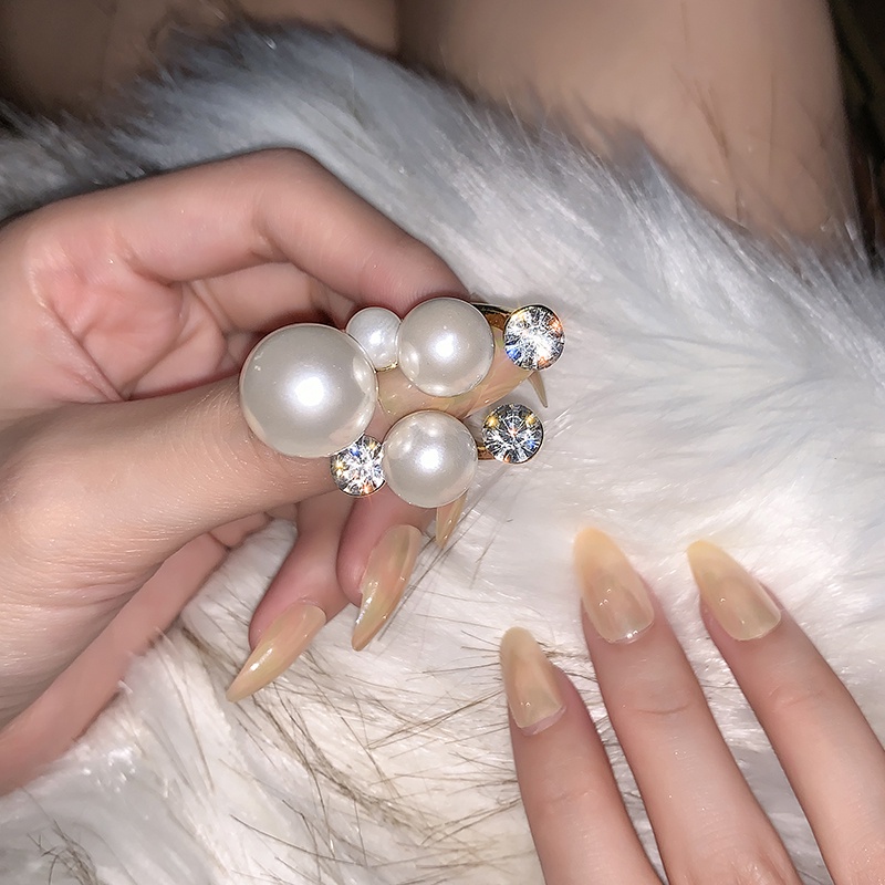 Nhẫn hở đính đá zircon ngọc trai giả sang trọng chất lượng cao có thể điều chỉnh kích thước