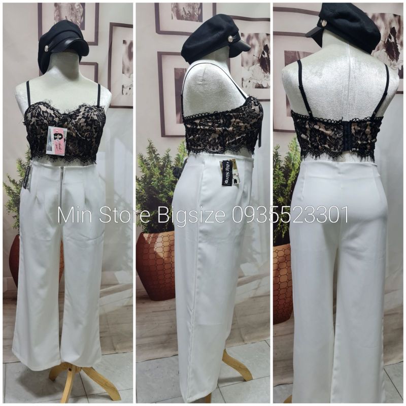 BIGSIZE Quần ống rộng khoá kéo Q25 Màu sắc: trắng - đen Chất liệu: vải tuyết mưa