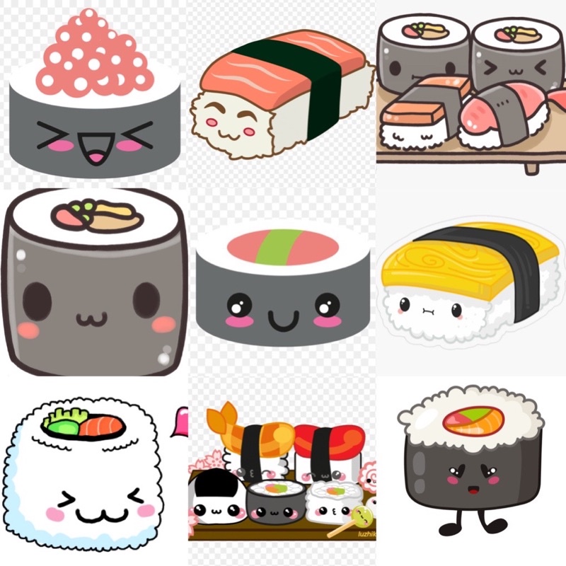 Sticker Foodie’s Friends sushi 30-60 cái ép lụa/Hình dán đồ ăn Foodie’s