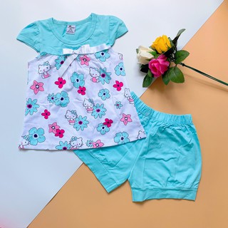 SIZE 1-12 (9-35KG) ĐỒ BỘ BÉ GÁI ÁO NGẮN TAY QUẦN ĐÙI THUN COTTON PHỐI HOA XINH