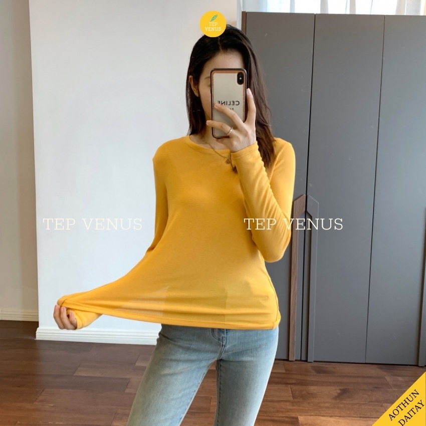 Áo Thun Body Dài Tay,Áo Giữ Nhiệt Cổ Tròn Co Dãn 4 Chiều Phong Cách Hàn Quốc Tep Venus