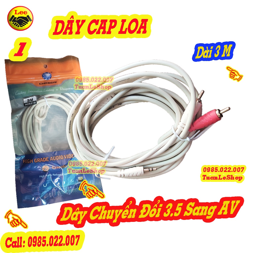 DÂY CÁP LOA – DÂY CHUYỂN ĐỔI 3.5 SANG AV – GIÁ 01 DÂY LOAI 3 mét