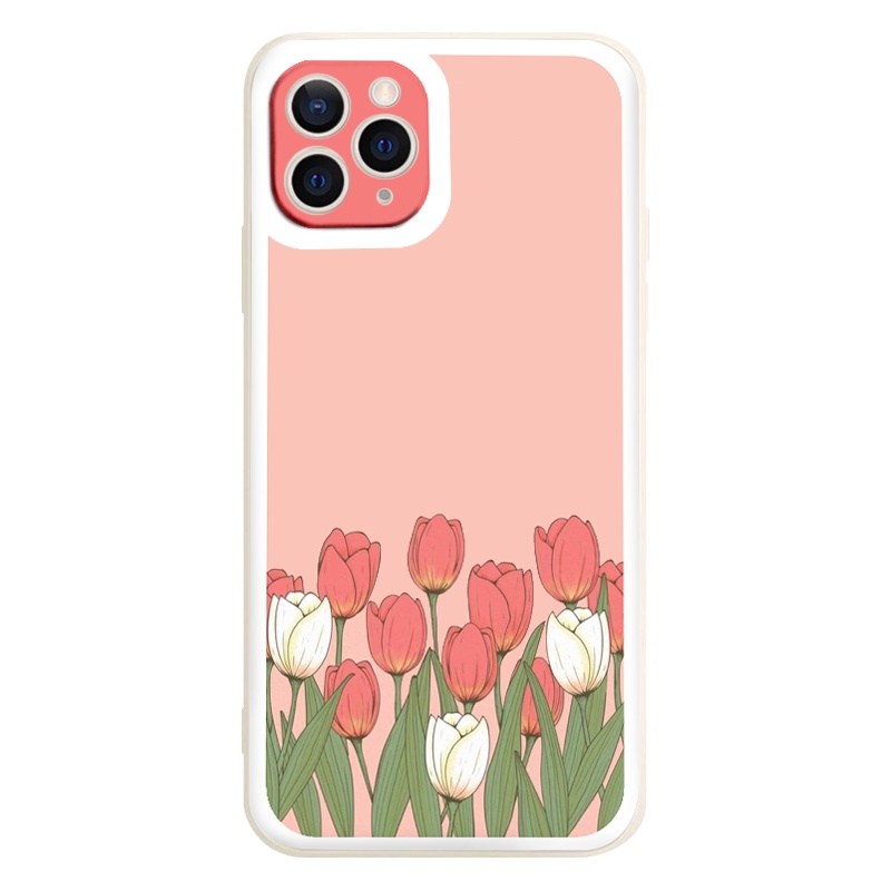 Ốp iphone - Ốp lưng iphone cạnh vuông Hoa tulip hồng dành cho ip 6 đến 14promax - ng048