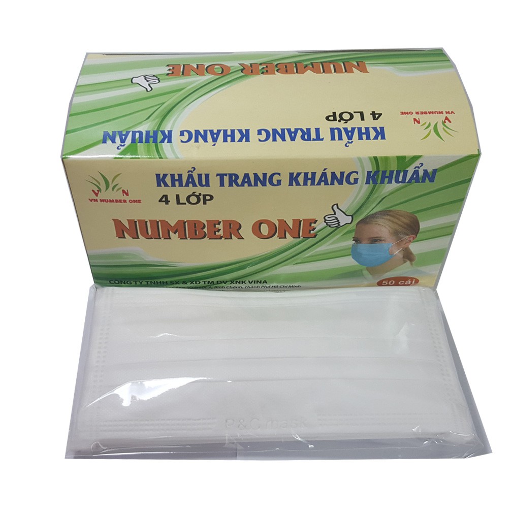 Hộp 50 cái Khẩu trang y tế 4 lớp Number One ( Hồng, Full Trắng, Xanh,Than hoạt tính - xám )