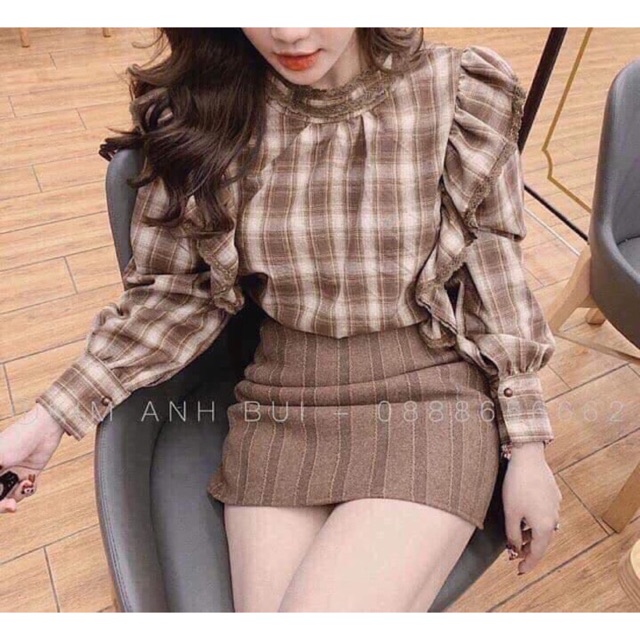 ÁO KẺ BÈO PHA REN