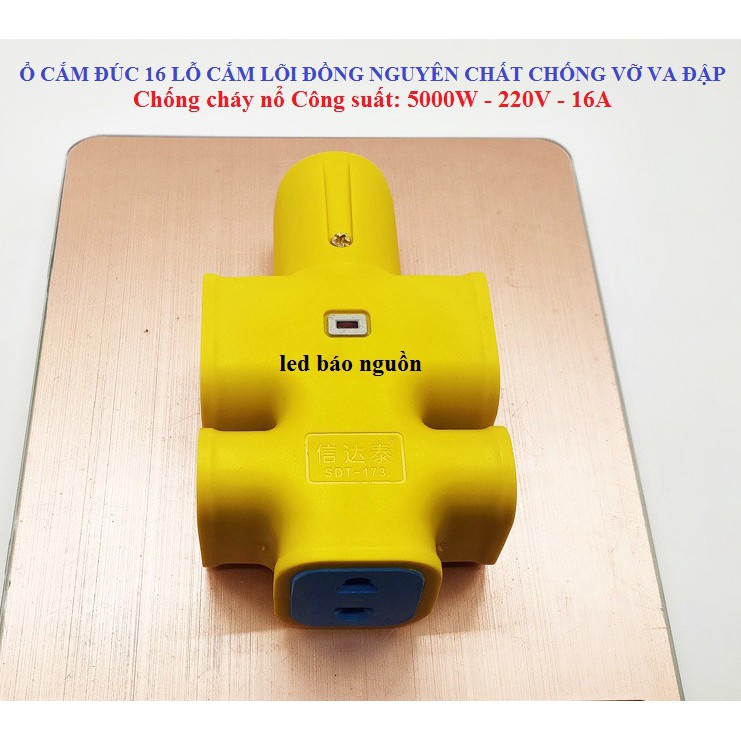 Ổ cắm đúc chống va đập 16A 5000w lõi đồng nguyên chất dày có đèn báo nguồn