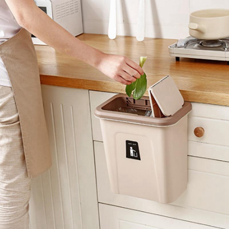 2 Pcs Kitchen Push Cover Trash Can Hanging Fruit and Vegetable Skin Kitchen Garbage Storage Box, Dark Grey & White