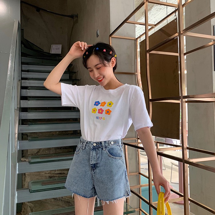 Quần Short Xiaozhainv Vải Denim Lưng Cao Ống Rộng Cho Nữ | BigBuy360 - bigbuy360.vn
