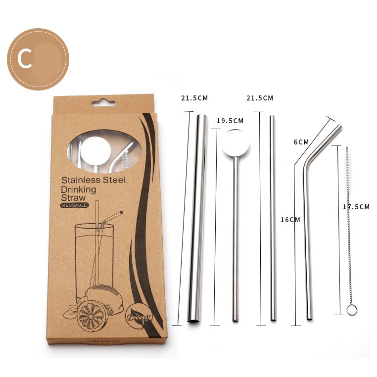 Ống hút kim loại không gỉ tái sử dụng stainless steel straws thân thiện với môi trường