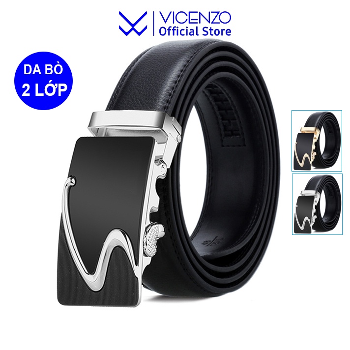 Thắt Lưng Nam Da Bò Thật Hai Lớp VICENZO Cao Cấp Mã KR07/KR08 Khóa Tự Động, Dây Thắt Lưng Nam - Cam Kết 1 Đổi 1