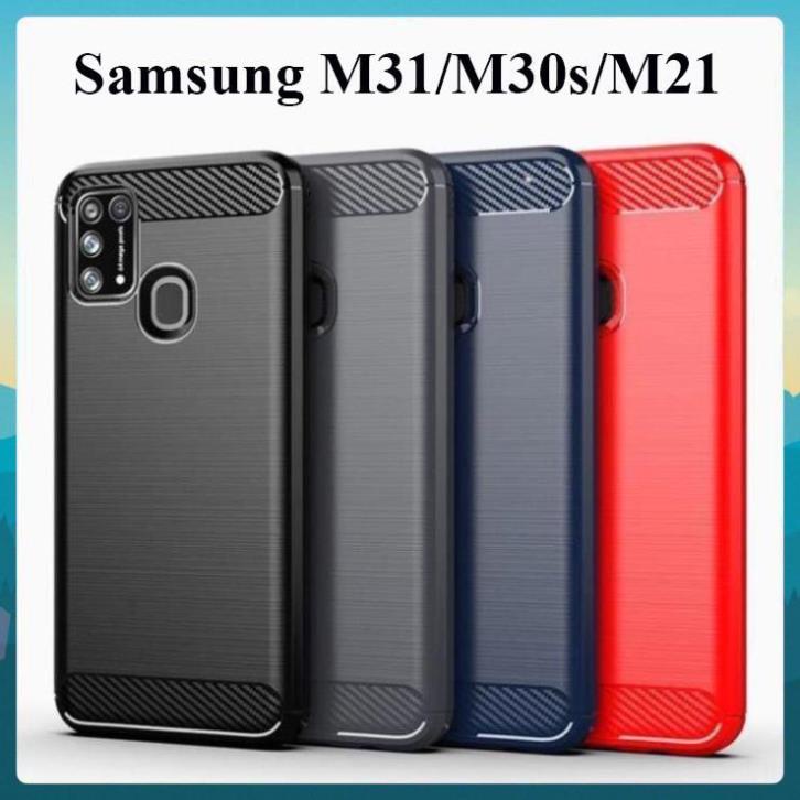 Ốp lưng dẻo Samsung Galaxy M31 / M30s / M21 vân sợi cacbon chống sốc, chống vân tay Rugger Amor