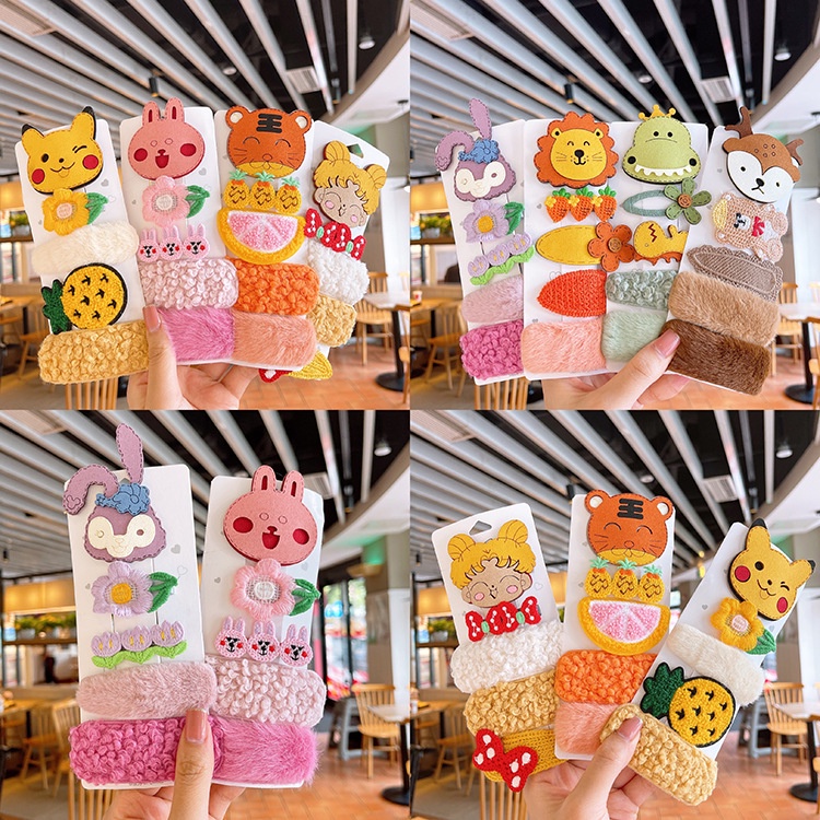 Kẹp tóc BB bằng len hình nơ hoa hoạt hình thu đông mới cho trẻ em