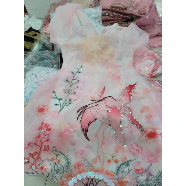 Váy tơ cáo cấp tay phồng