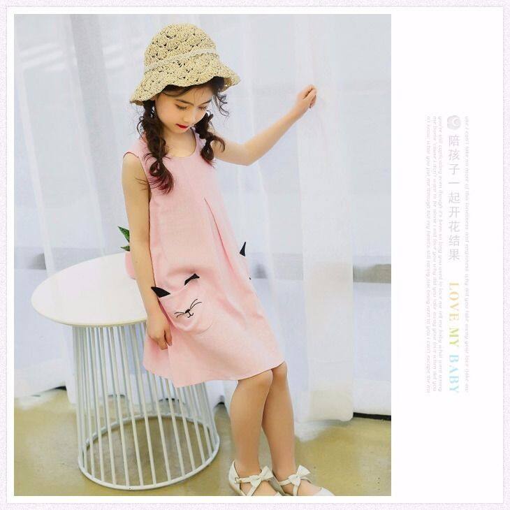 Đầm Công Chúa Mùa Hè 2023 Sát Nách Bằng Vải Lanh Cotton Cho Bé Gái Từ 3-4 - 5-6 - 7-8 - 9-10 - 11-12 Tuổi