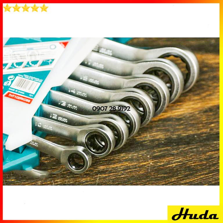 Bộ 8 cờ lê vòng miệng 2 miệng 2 vòng 6-22mm Total Ingco sơn bóng chất liệu Cr-V chắc chắn