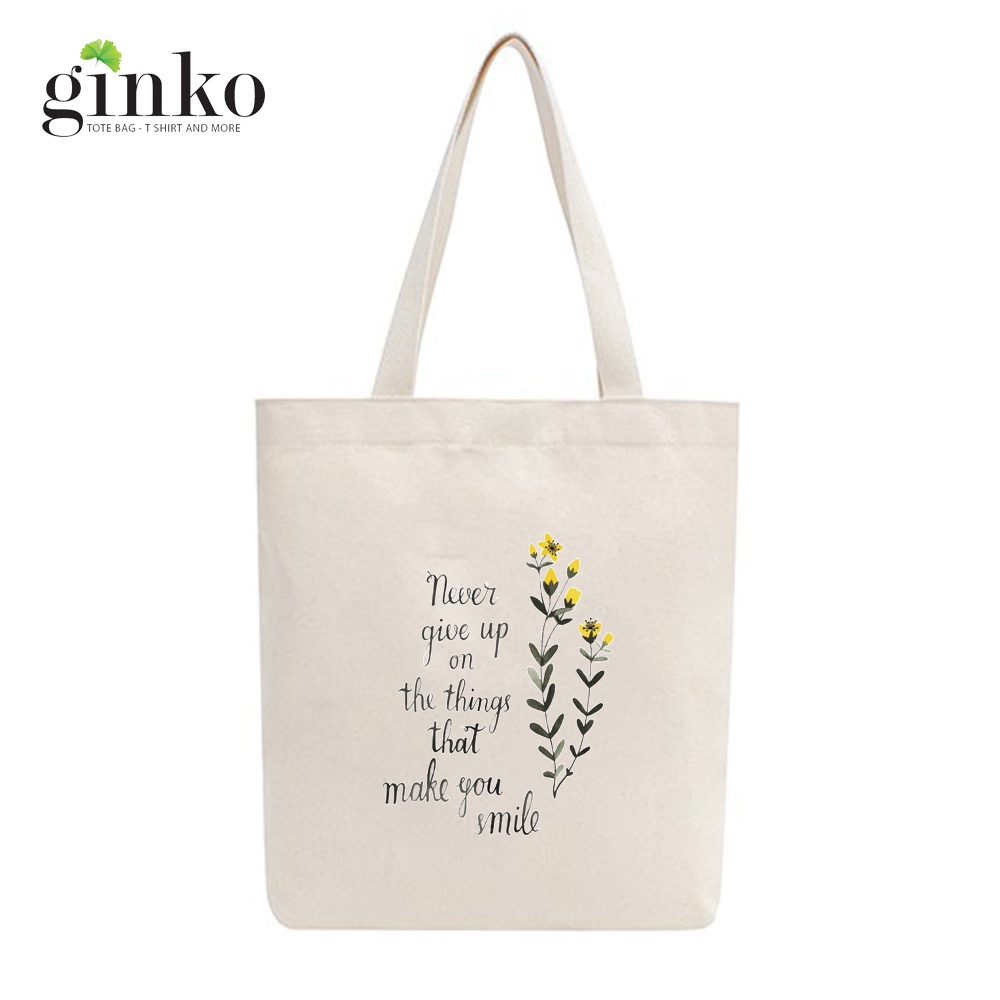 Túi Vải Tote GINKO Kiểu Basic dây kéo In Hình Never Give Up G128