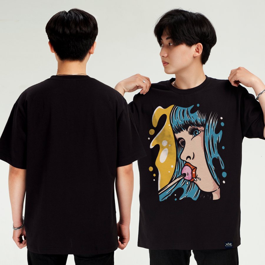 Áo thun nam phông nữ cô gái mút kẹo phong cách big size local brand MVR BB4332