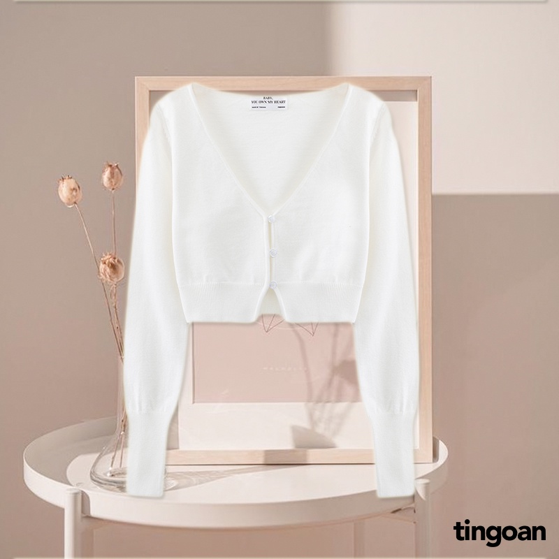 [Mã WABRTN02 giảm 10% ]Áo set len cardigan dài tay kèm hai dây trắng tingoan SWEET WILD CARDIGAN/WH