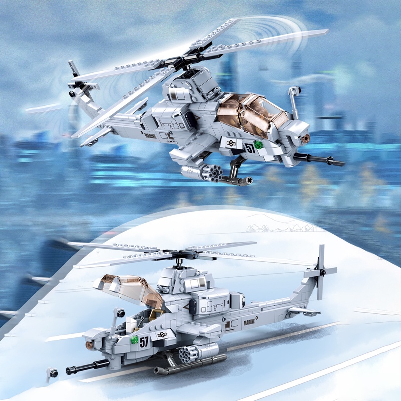 Đồ chơi Lắp Ráp Máy Bay Trực Thăng AH-1Z Viper, Sluban 0838 M38 Attack Helicopter, Xếp hình thông minh