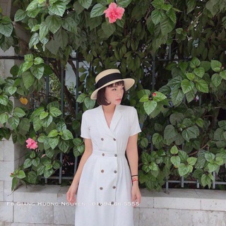 Váy vintage khuy gỗ