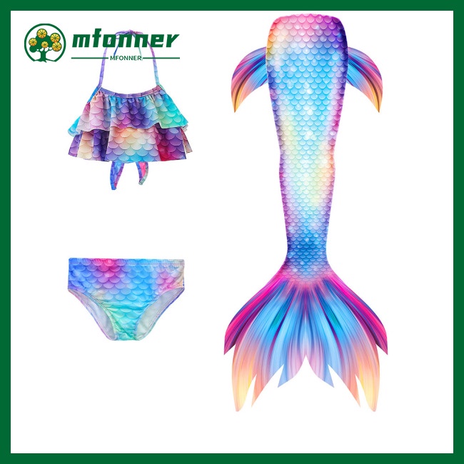 Set 3 Món Đồ Bơi Đuôi Cá Nhiều Màu Sắc Cho Bé Gái