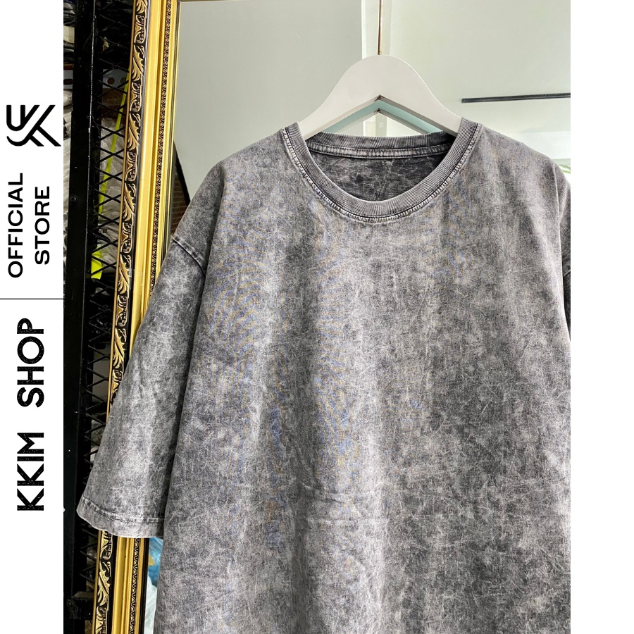 Áo thun tay lỡ Trơn WASH XÁM Cao Cấp, Áo Phông Unisex Form dáng rộng oversize Basic Nam Nữ. KKimShop