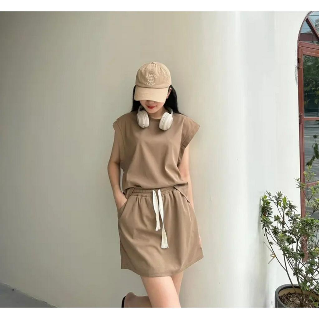 Set áo tank top tay hến chất thu tổ ong kèm chân váy thời trang - 29feb.closet - S97