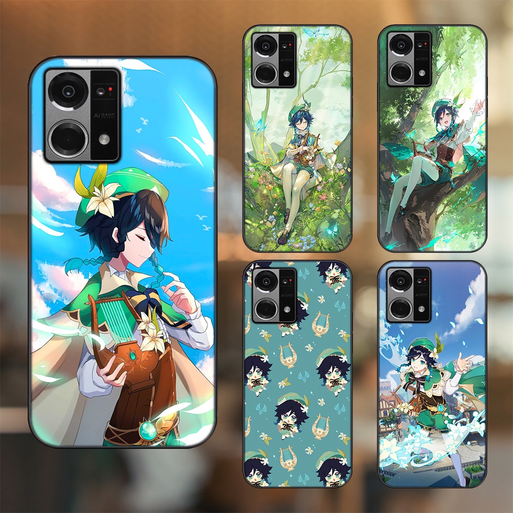 Ốp lưng Oppo Reno 7 4G viền đen in hình Venti Genshin Impact