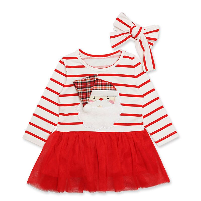 Cô gái Santa Claus Sọc Băng đô hai mảnh Bộ váy trẻ em