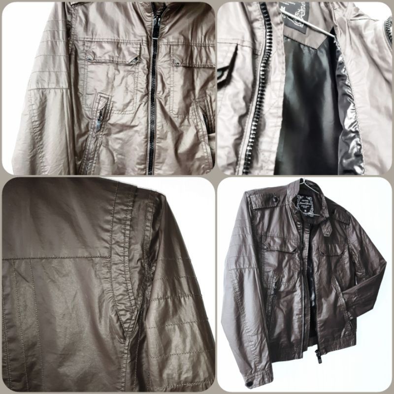 Áo khoác dù Hàn Quốc chất đẹp như da, màu nâu vintage có lót, nhiều túi, đẹp và dày dặn, khóa zip cao cấp sang trọng