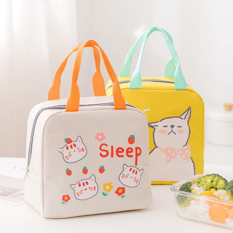 Túi Đựng Hộp Cơm Trưa Bằng Vải Oxford Chống Nước In Họa Tiết Thú Hoạt Hình Dễ Thương Có Tay Cầm Cách Nhiệt Cho Bé