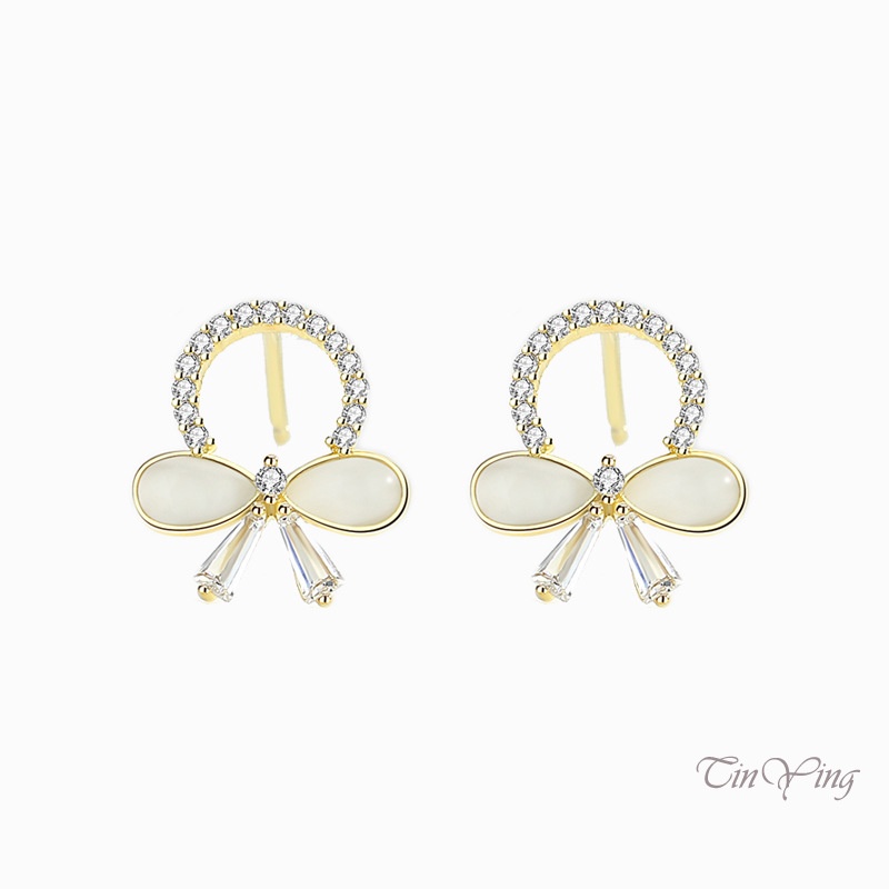 GETNOIVAS Đôi khuyên tai hình nơ đính đá thanh lịch cho nữ