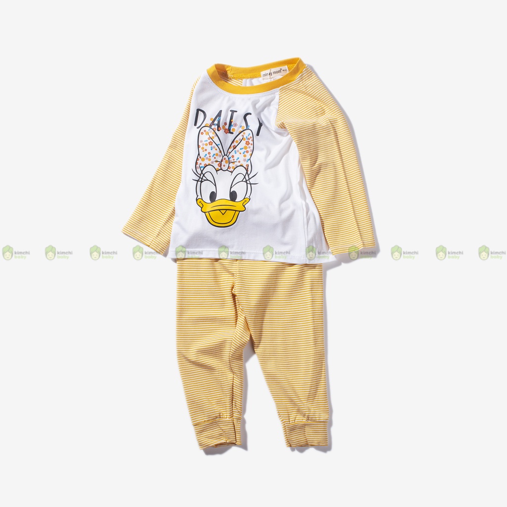 Bộ Thun Lạnh Dài Tay Cho Bé Gái, Bé Trai Minky Mom Hoạ Tiết Mickey Tay Kẻ, Bộ Quần Áo Cho Bé Mặc Nhà Thu Đông MKMTD2209