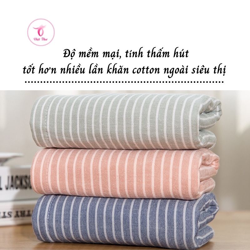 Khăn mặt cotton vân kẻ sọc cao cấp VIỆT THƯ, siêu mềm mịn, siêu thấm hút, siêu dày, 100gr, 35x75cm