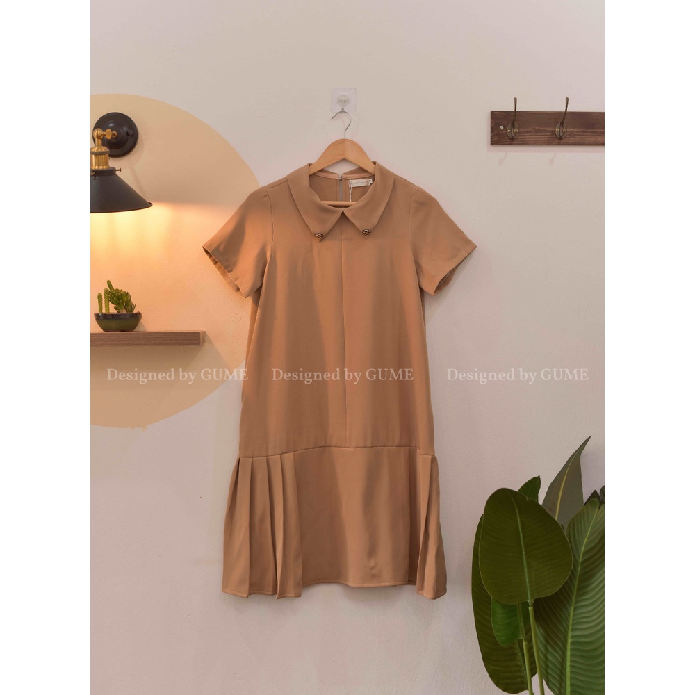 Váy Bầu Công Sở, Đầm Bầu NÂU CHÉO HÀN ĐUÔI CÁ XẾP LY - GM001