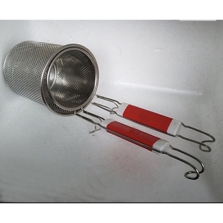 Dụng cụ sóc phở trần bún inox cao cấp - Xóc phở- trần phở- chần bún- sóc bún- xóc bún dạng ống đột lỗ cán đỏ cán gỗ