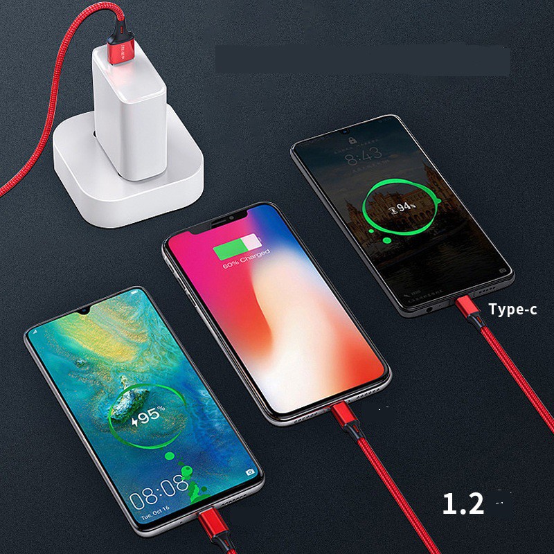 Cáp sạc dây dù 3 đầu, dài 1m2, hỗ trợ 3A (S190/S11)