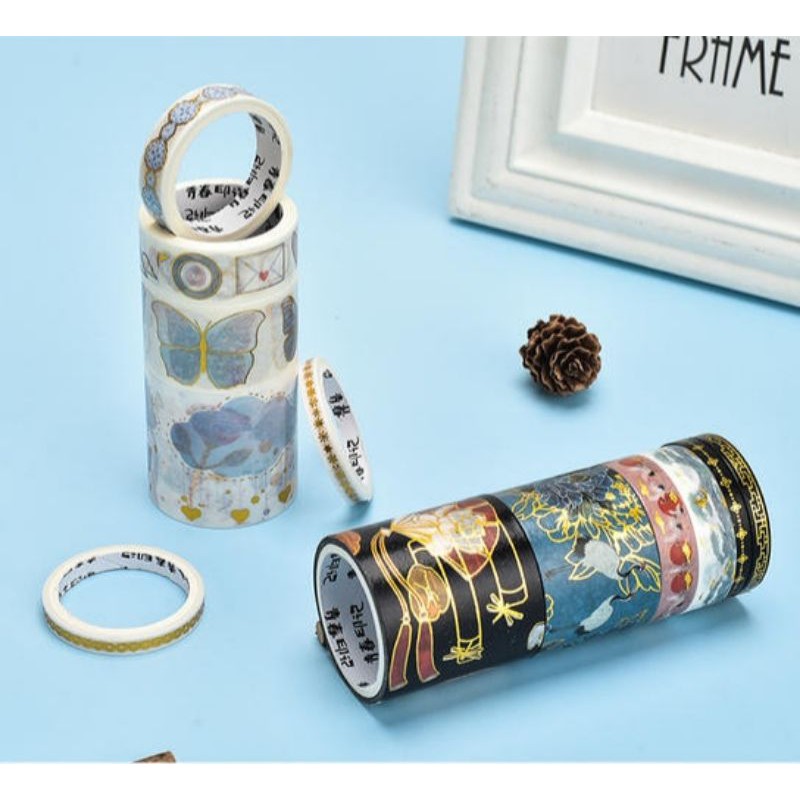 Set 6 cuộn băng dính washi tape ánh nhũ trang trí