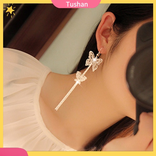 Cặp khuyên tai dây tua dài hình bướm đính đá thời trang cho nữ