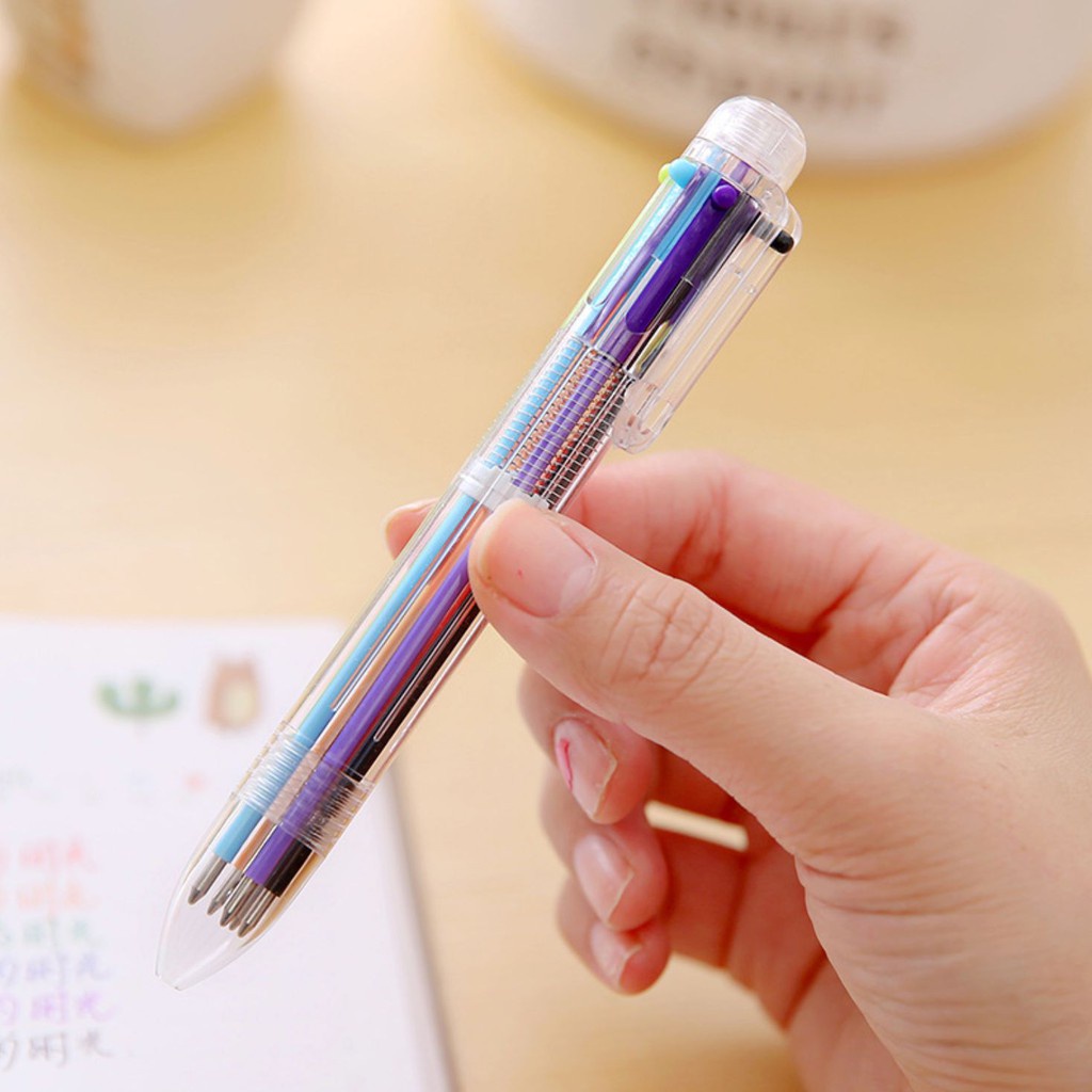 Bút Bi Viết Học Sinh SM06 - Bút Bi Ghi Chú 6 Màu Mực Trong Suốt Độc Đáo