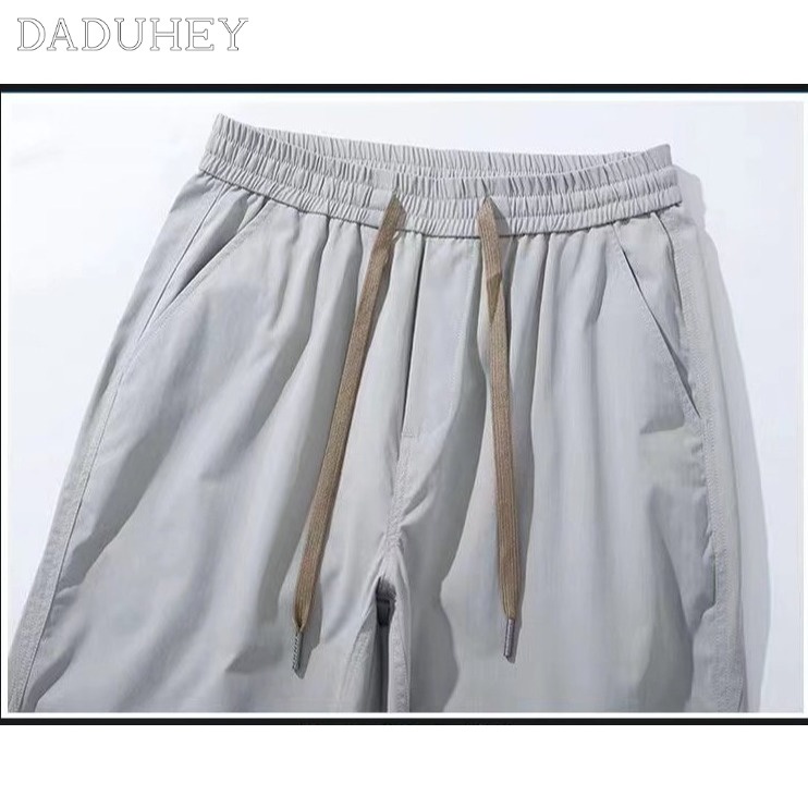 DaDuHey Men's Summer Thin Sports Casual Pants Korean Style Trendy Loose Cropped Tooling Ankle-Tied Harem Pants