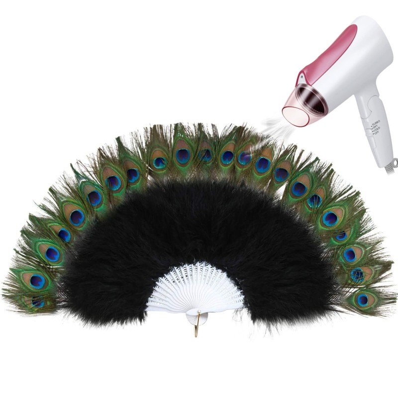 Quạt cầm tay lông chim công phong cách vintage